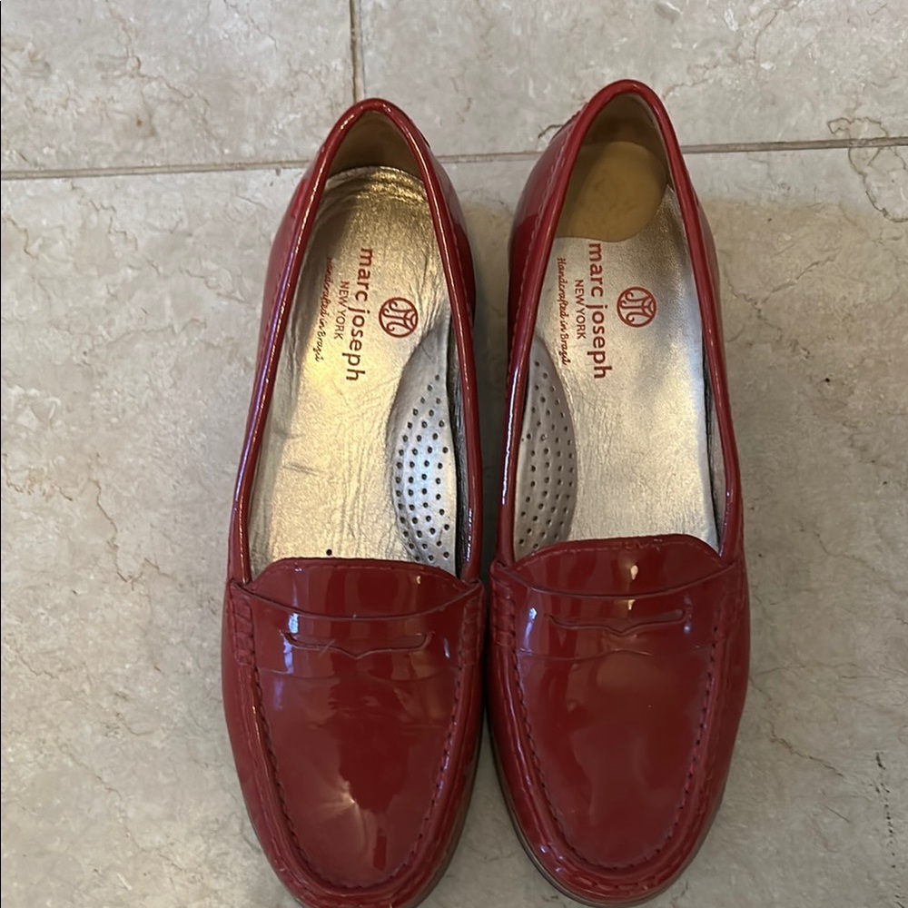 Marc Joseph Red Flats Patent Leather Loafers